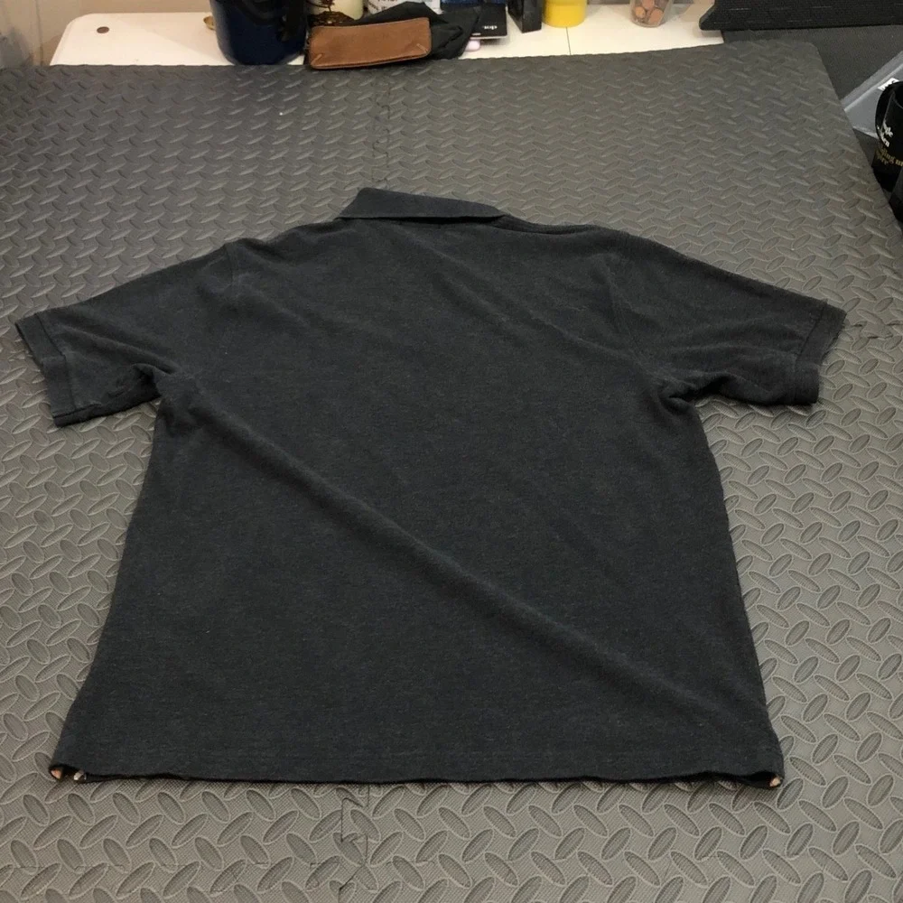 Burberry Polo Shirt Mens L Charcoal Grey Nova Check Placket Embroidered Logo